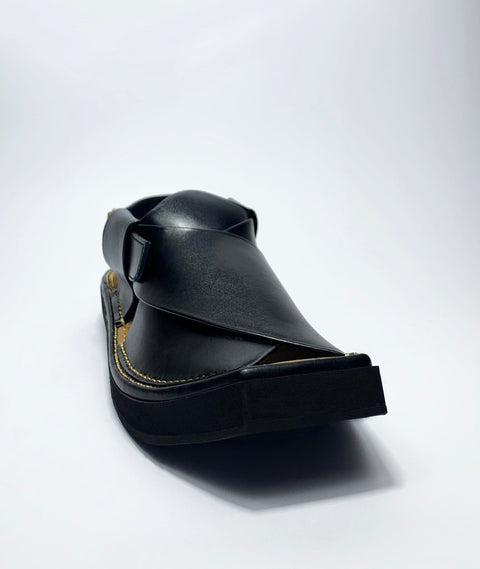 Premium Leather Kaptaan Chappal Black