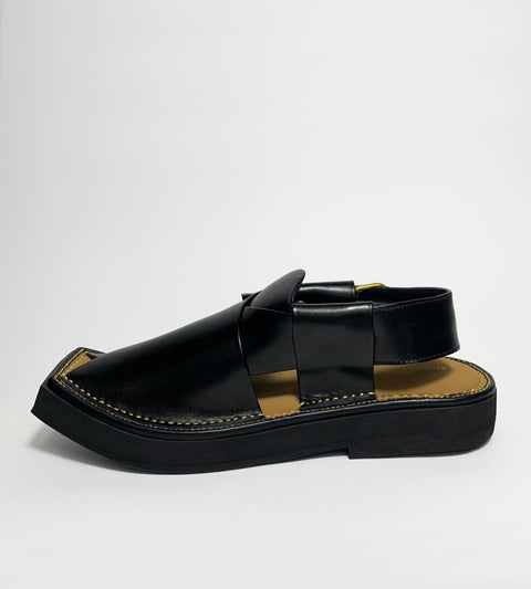 Premium Leather Kaptaan Chappal Black